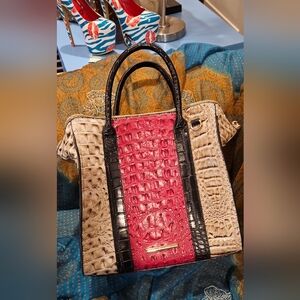 Mia K. Collection Croc Embossed Color Block Satchel Handbag Pink Black